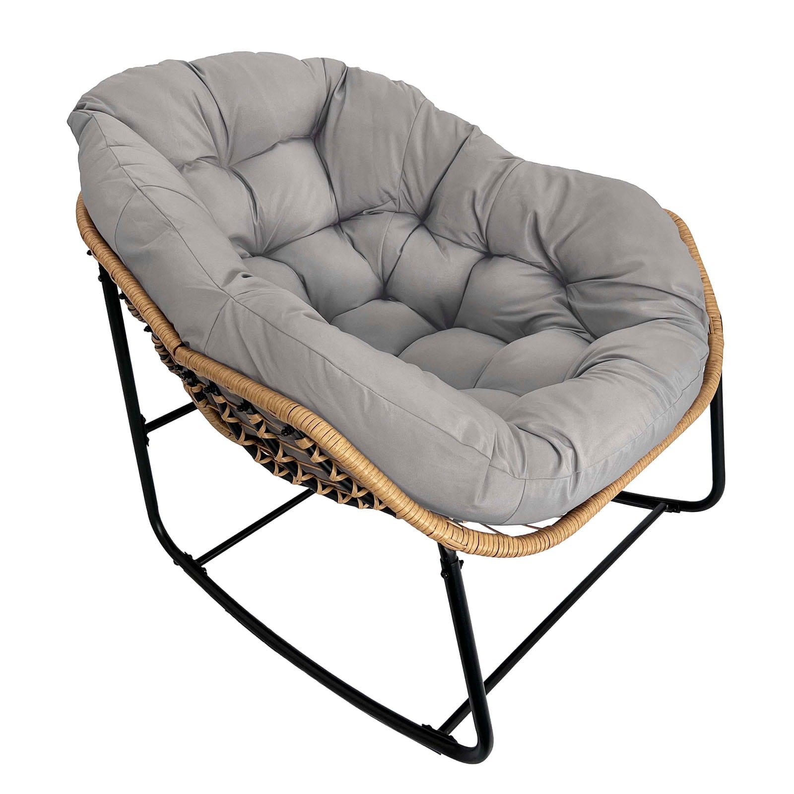 Fotel bujany Leo na metalowych płozach z poduszkami z tkaniny outdoor