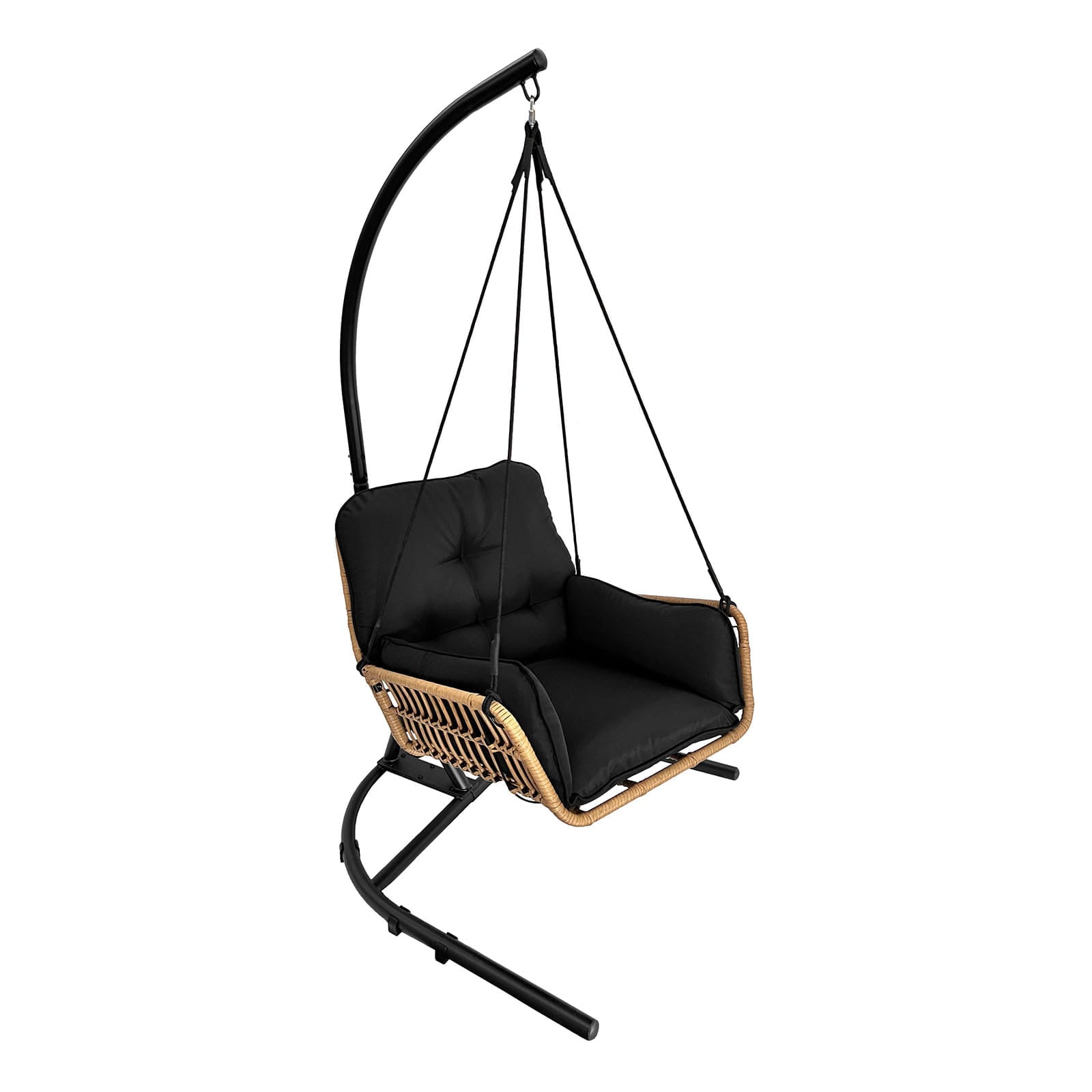 Fotel wiszący Erica ze stelażem — 72 × 60 × 58 cm, plecionka z technorattanu